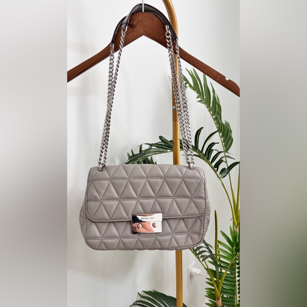 Michael Kors leather handbag, gray bag, shoulder bags